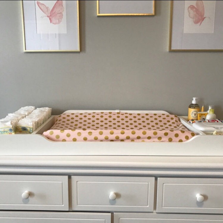 Changing Pad Cover Light Pink With Gold Polka Dots