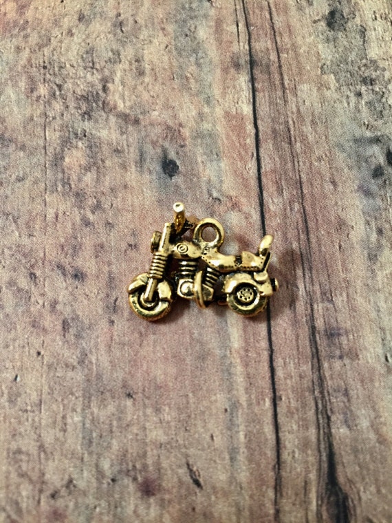 Motorcycle charm 3D gold plated pewter 1 piece gold