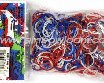 Patriot Bands (contains opaque and jelly) ** Rainbow Loom Bands Refill. 600 bands & c-clips. Guaranteed authentic. Latex-free.