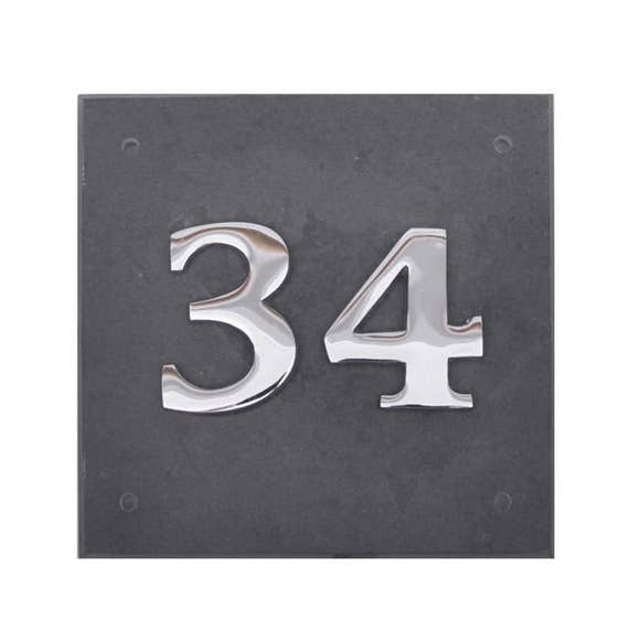 Large Slate House Numbers Charcoal Grey With Chrome Digits