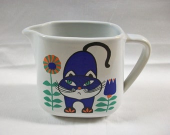 Waechtersbach Cat Creamer, Vintage Floral Mod Cat Pitcher Creamer or Gravy Pitcher, Vintage Sauce Server, Western Germany, Vintage Cat Decor