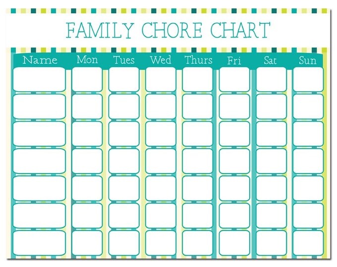 Family Chore Chart - Instant Download - Teal Chore Chart - Digital Job Chart - Family Organization - Print at Home - Family Job Chart