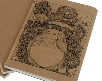 Totoro & Haku Note Book - Recycled - Molskine - Journal - Art - Ghibli - Dragon - Ink - Printed - Book