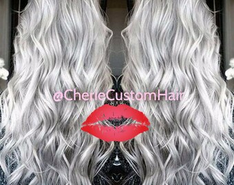 White Silver Hair Balayage Dip Dye 8A Remy Human Hair Extensions Double Weft Weave For Sewing Gluing and Tipping Silver White