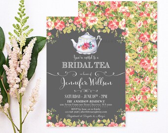 Bridal Shower Tea Party Invitations // Bridal Shower Invites Vintage Bridal Tea Party Kitchen Tea Invite // Printable No.432BRIDE