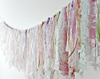 Lace Garland, Boho Chic Lace Bunting, Pastel Garland, Party Decor, Rustic Wedding Garland, Photo Prop, Shabby Lace Garland, Cottage Chic