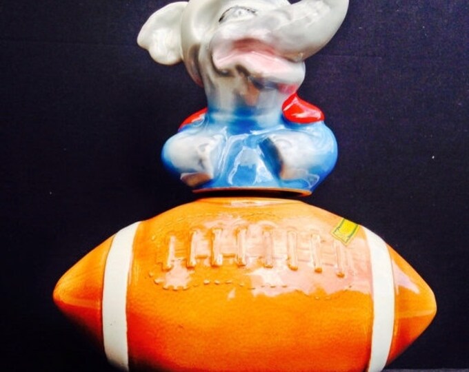 Storewide 25% Off SALE Vintage Elephant Football Jim Beam Fine Porcelain Liquor Container in Extravagant Form Of Historic Subjects, great ba