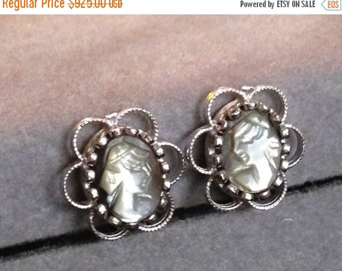 Storewide 25% Off SALE Vintage Petite 14k White Gold Karl Lagerfeld Signed French Post Cameo Earrings Featuring Modern Raised Portrait Desig