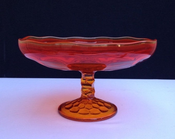 Storewide 25% Off SALE Vintage Amberina Honeycomb Patterned Viking Glass Fruit Bowl Compote Featuring Footed Style Design With Original Make