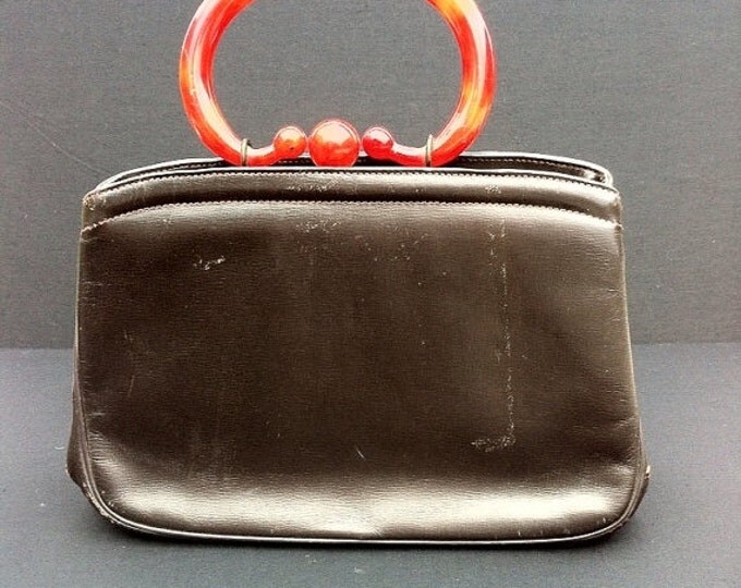 Storewide 25% Off SALE Vintage Iconic Etra Branded Designer Leather Purse Featuring a Lovely Orange Solid Form Handle with Clasp Closure