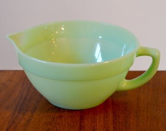 Fire King Jadeite Batter Bowl, mint green glass, 1950s Retro Rockabilly Kitchen, green milk glass, Vintage Fire King, Rare Fire King