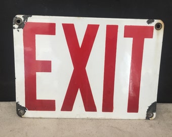 Porcelain Enamel Exit Sign - Factory Sign - Industrial - Original Enamel Sign - Exit - Wall Hanging Sign - Vintage Metal Sign