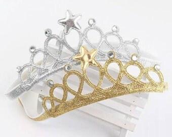 Gold or Silver Tiara Headband - First Birthday Tiara - Gold Crown - Silver Crown - Crown Headband - Toddler Tiara - Gold Baby Headband