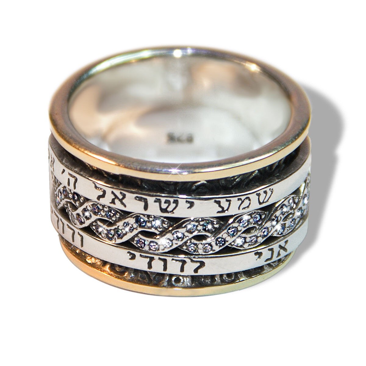 Judaica jewelry Silver 925 with pure 9K gold and zircons