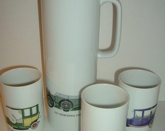 Vintage 4 pc Thomas Germany Automobile Bar Set Pitcher Glasses