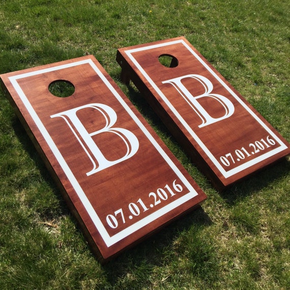 Custom Monogram Wedding Cornhole Boards Wood Stain Custom