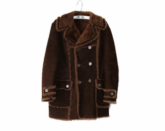 Vintage Sheepskin Coat Mens Outerwear Lambskin Shearling Jacket Brown Real Sheepskin Fleece Clothing Winter Coat Large Size