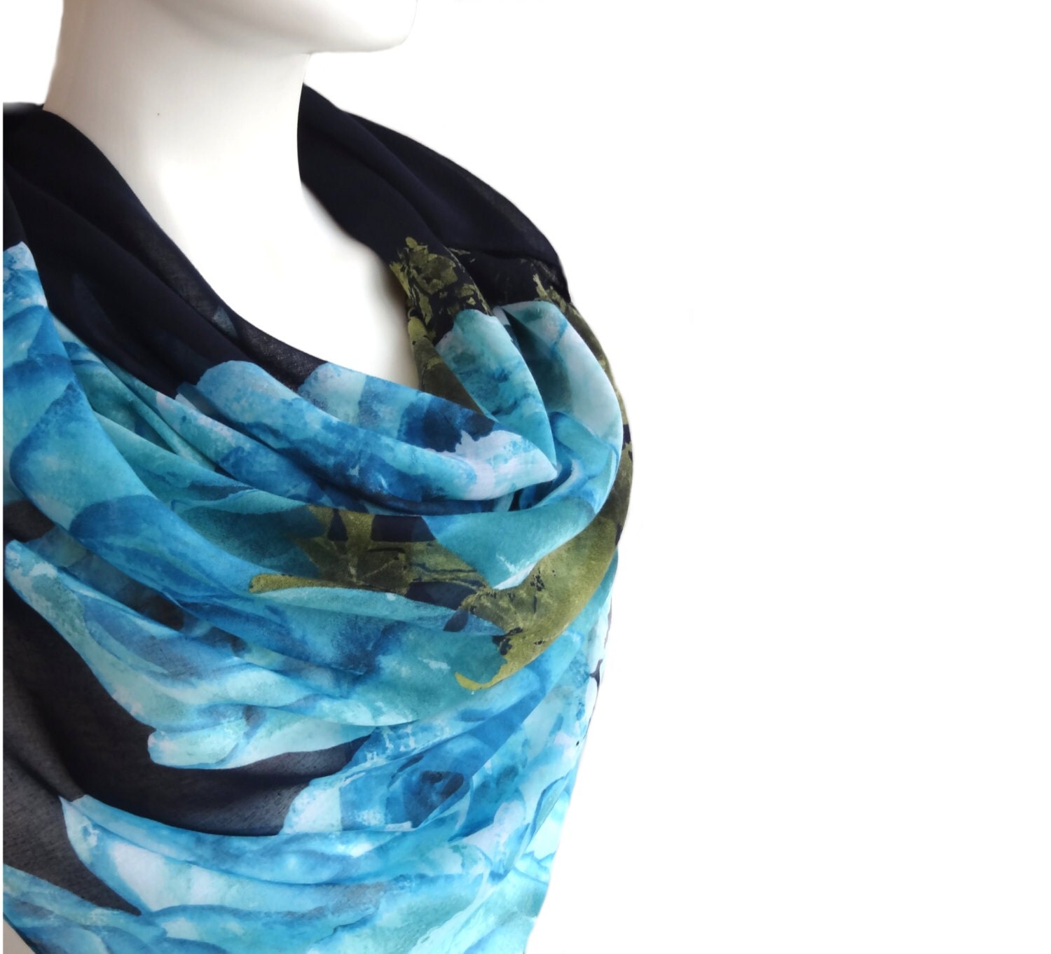 large cotton scarf large square scarf navy by AnnushkaHomeDecor