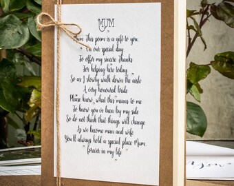 Wedding Poem from the Bride to her Mum, Mom Poem Gift, Mum Poem Card, Mother of the Bride Card, Wedding Card, Gift for Mum, Gift for Mom