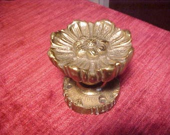 Brass Door Knob and Escutcheon Poppy or Daisy Floral Shape