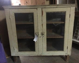 Antique Farmhouse decor wall large storage cupboard cabinet creme color vintage