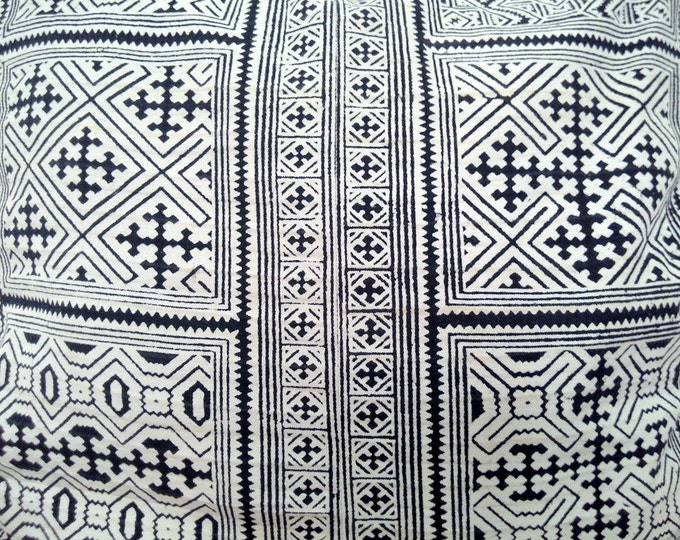 20"x20" Authentic Rare Vintage Hmong Indigo Pillow Cover, Hill Tribe Cotton Handmade Batik Pillow Case, Ethnic Costume Textile Boho Pillow