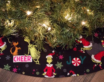 Christmas Tree Skirt-Tree Skirt-Grinch-Black Tree Skirt-Holiday Decor-Christmas Decor-Christmas Tree-Home Decor