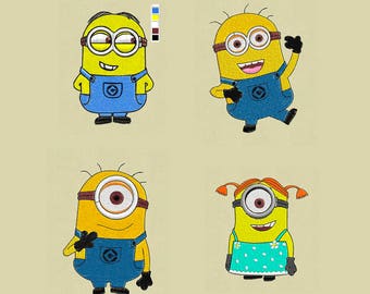 4 embroidery designs Minions pes hus jef format file
