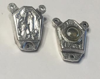 LOT OF 2 Our Lady Of Lourdes Vintage style Rosary Centerpiece Virgin Mary Rosary Connectors