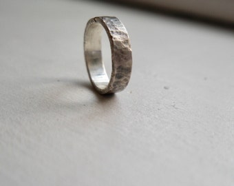Ridge || handmade hammered one of a kind oxidized mens wedding band|| rugged mens wedding bang || oxidized sterling silver wedding band