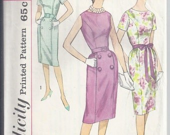 Simplicity 3874 1960s One Piece dress sewing pattern, princess seams, slim skirt, Bust 36