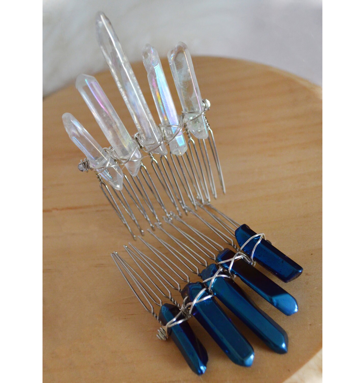 Aura Quartz Crystal Hair Combs Bridal Hair Accessories