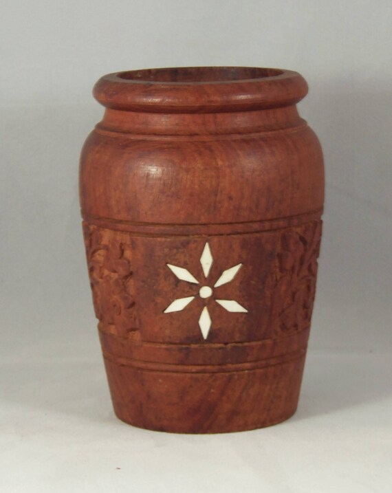 Vintage rosewood vase vase from India handcarved wood vase