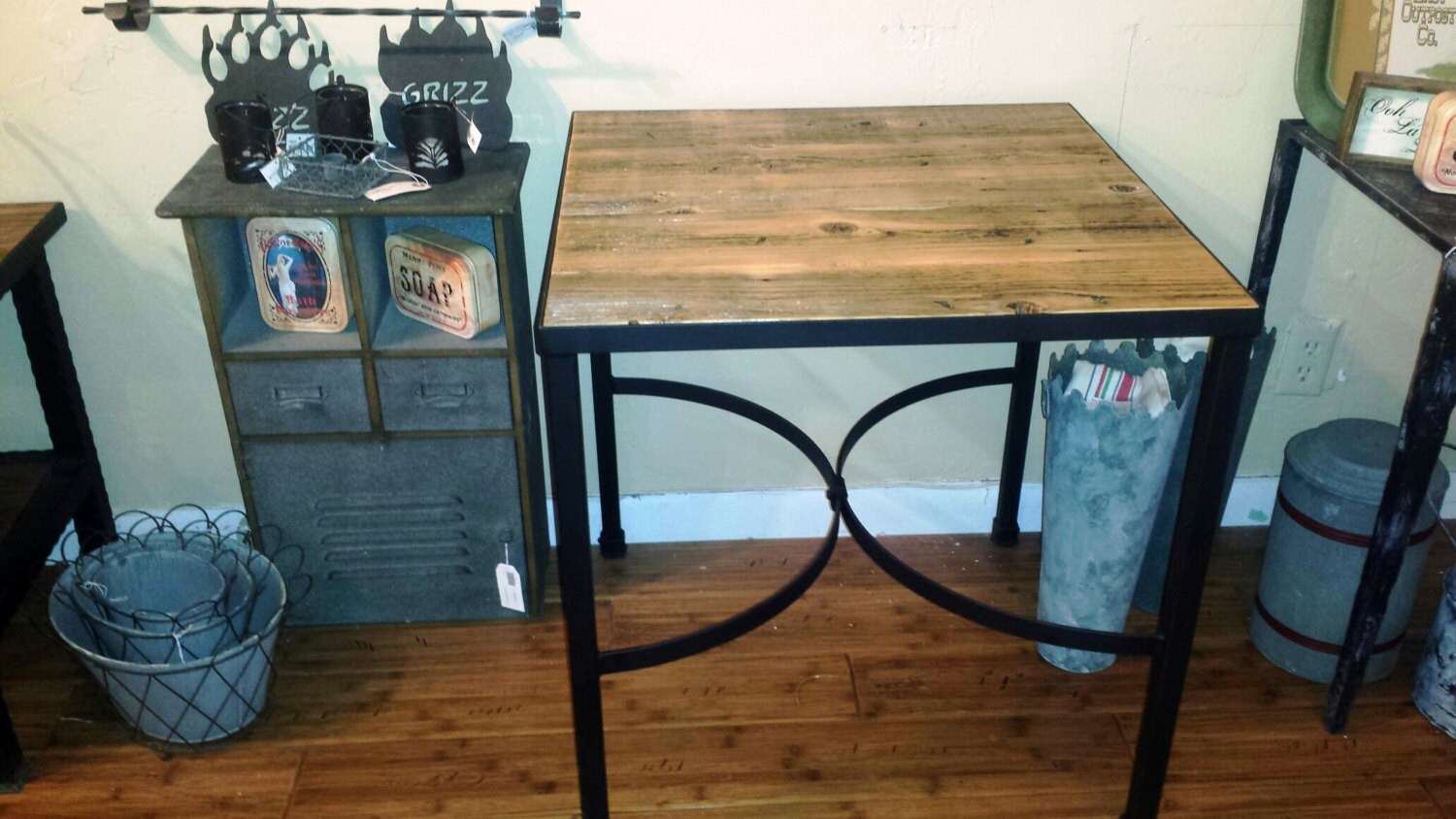 Handcrafted Wrought Iron Accent Table of Recycled Steel with