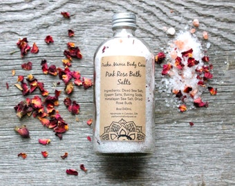 Pink Rose Bath Salts • Herbal Bath Salts • All Natural Bath Salts • Organic Bath Salts • Relaxation • Calm • Peace • Organic Body Care