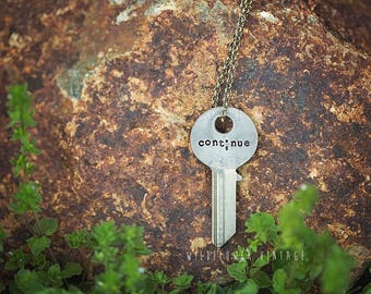 Semicolon Continue Key Necklace | Custom Hand Stamped Jewelry Mental Health Awareness