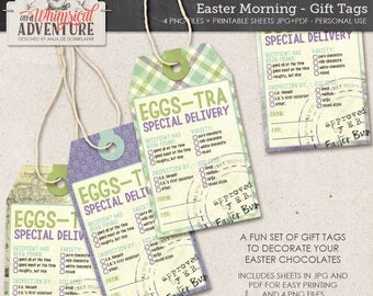 Easter printable tags, digital download, printable digital collage sheet, gift labels, Easter bunny, Easter party printables, Easter tags