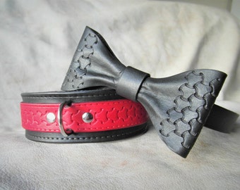 Date Night BDSM Play Set, His & Hers Bondage Play, Leather Bow Tie, Leather Submissive Collar, Sexy Play Set, BDSM Sex Toy, Bondage Play Set