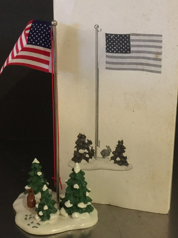 Vintage Dept 56 Village Flag Pole Xmas Display Accessory