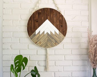 Wood Wall Art - Macrame Wall Hanging - Boho Wood Art - Round Wooden Wall Art - Modern Wood Art - Round Macrame - Fiber Art - Boho Nursery