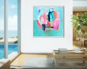 Aqua Blue Green Coastal ABSTRACT PAINTING, fine art print modern painting, large original abstract painting, abstract giclee PRINT on canvas