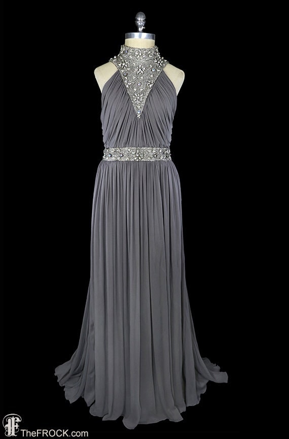 Items similar to 1940 gown, beaded chiffon dress, art-deco sleeveless ...