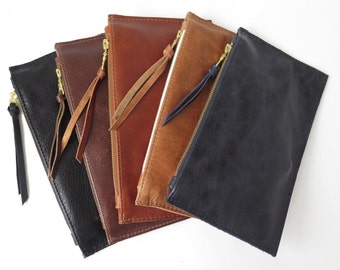 Flat Leather Clutch // Monogrammed Leather Wallet // Leather Pouch