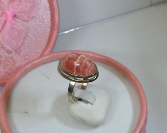 18 mm rhodochrosite ring 835 silver vintage SR456