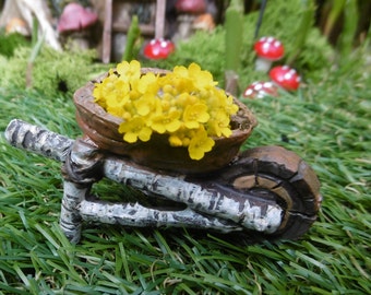 fairy barrow,mini wheelbarrow,walnut wheelbarrow,fairy garden,miniture garden,supplies,fairyland,mini garden tools,fairy tools
