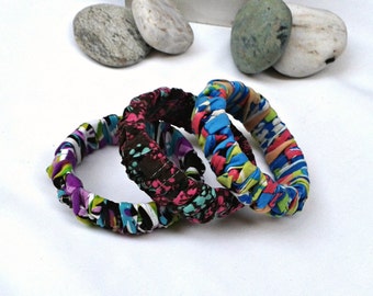 Colorful Bangle in fabric and recycled plastic bottle base, pick your model, Boho Bracelet, microfiber weave cuff bracelet, ready to ship