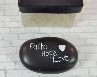 Faith Hope Love - Painted Rocks - Worry Stones - Painted Stones - Black and White Rocks - Prayer Rocks - Stocking Stuffer Gifts under 10 -