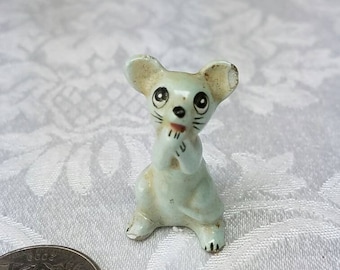Vintage Miniature Mouse Figurine, Miniature Gray Mouse Figurine, Standing Mouse Figurine Ceramic China Mouse Mid Century Mouse
