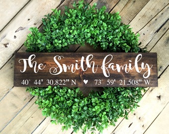 Home Coordinates Sign, GPS Coordinates Sign, Family Name Sign, Personalized Sign, Wedding Gift, Housewarming Sign, Latitude Longitude Sign