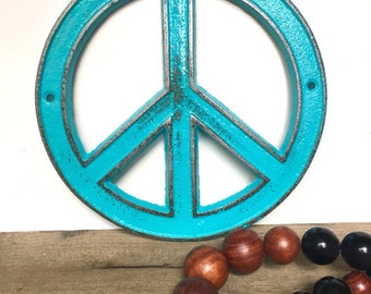 Turquoise Peace Sign - Bohemian Decor - Hippie Wall Art - Retro Decor - Peace Sign Decor - Bohemian Art - Turquoise Wall Decor - Retro Signs